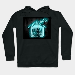 Welcome to the Trap House - Always Open in Blue Neon 247 Hoodie